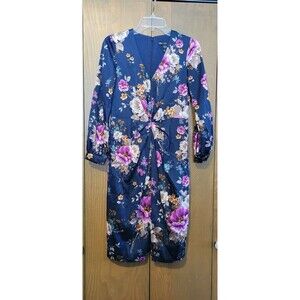 Maggy London Petites Navy Floral Long Sleeve Knee Length Dress - US 6P